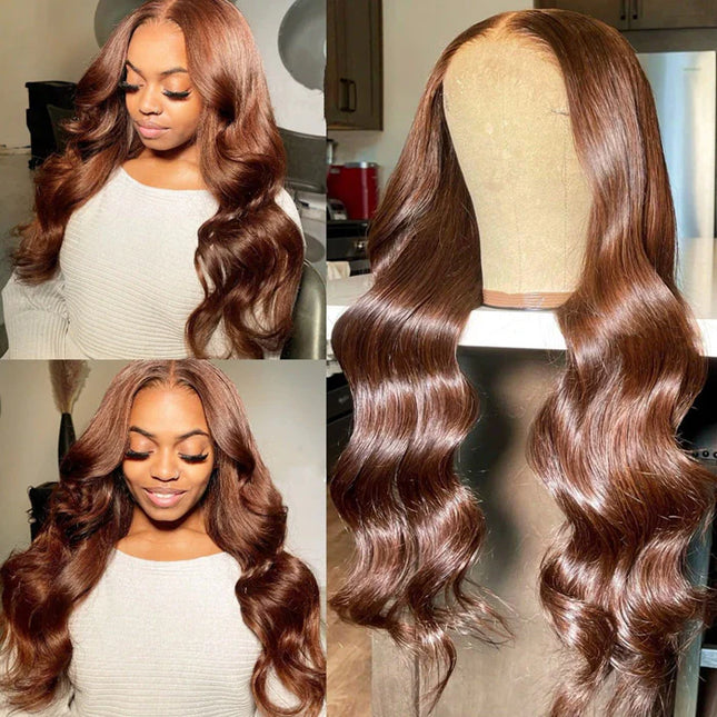 Body-wave Chocolate Brown Lace Frontal 13x4 Virgin Human Hair Wig 15A