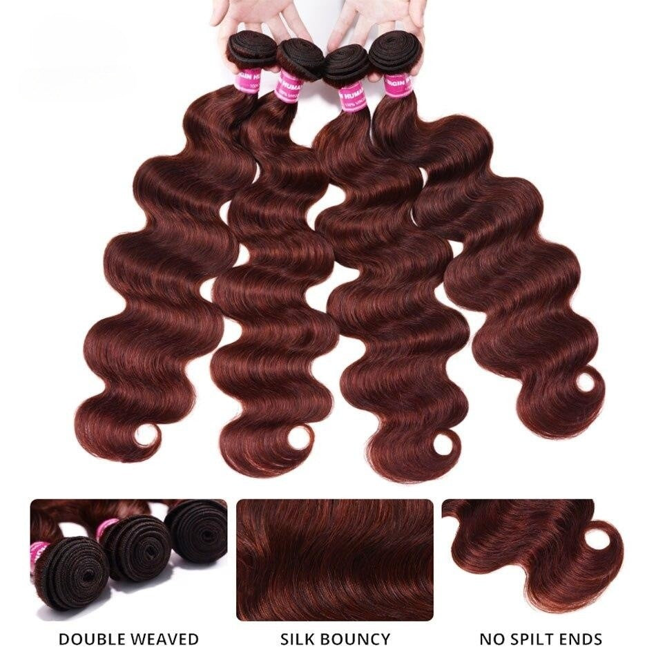 Dark Auburn body wave 12A human hair Bundles  1 pc