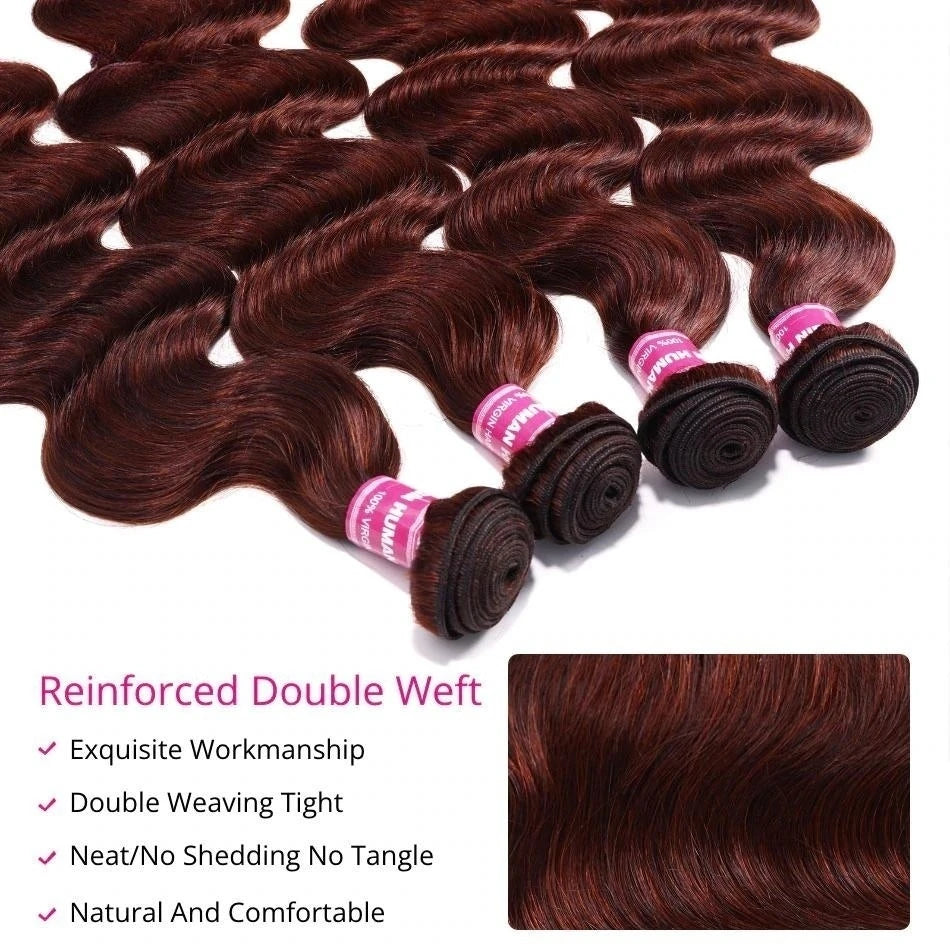 Dark Auburn body wave 12A human hair Bundles  1 pc