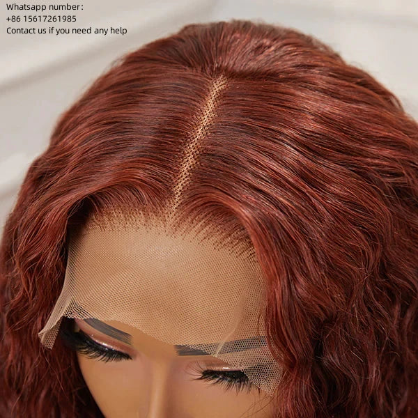 Water wave Reddish  brown Color 33， 13x4 Lace Frontal 100% Virgin Human Hair Transparent  LACE Wig 180% density