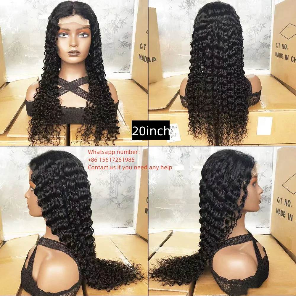 Deep Wave Natural Black 4x4，5x5 Transparent Lace closure  100% Virgin Human Hair LACE Wig 180% density