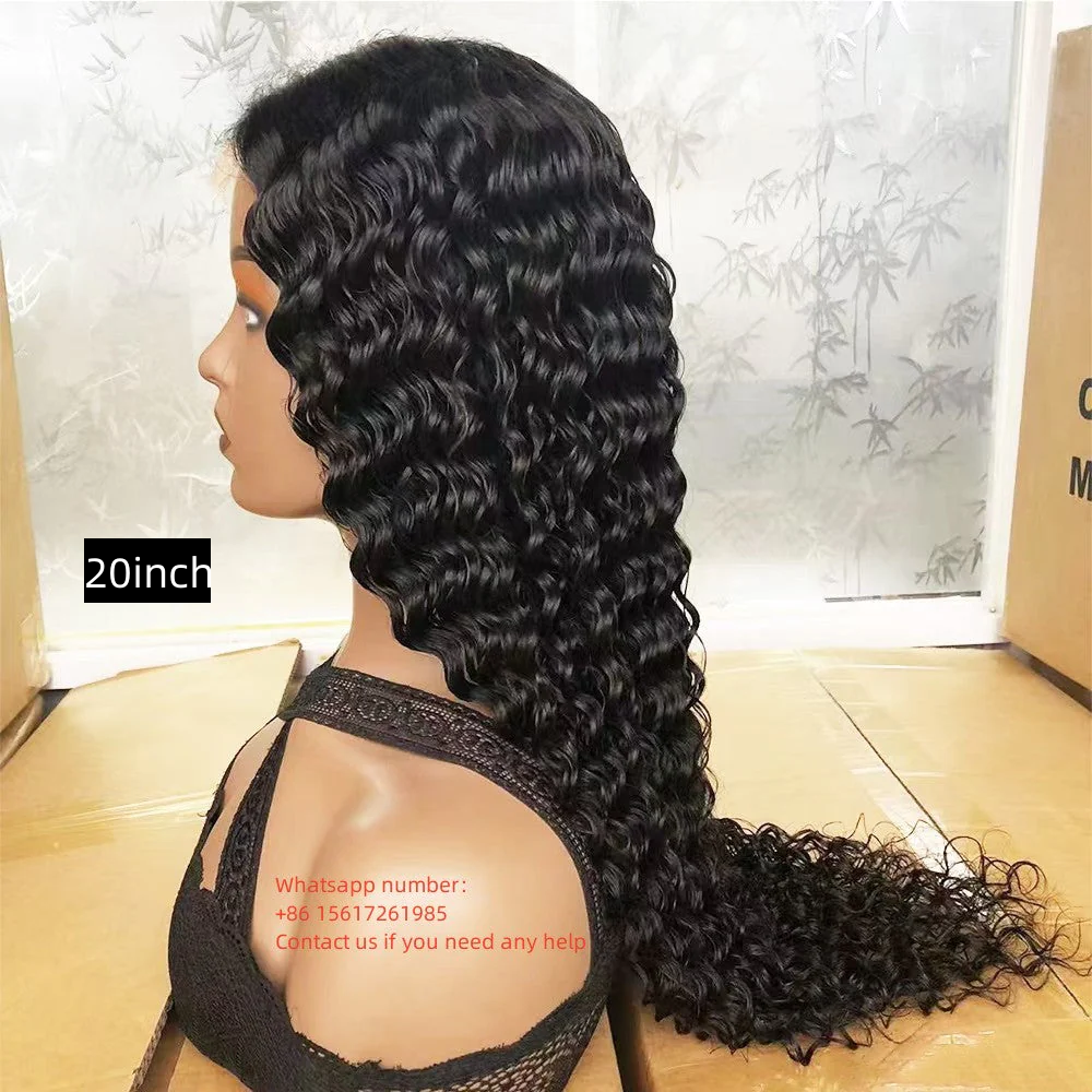 Deep Wave Natural Black 4x4，5x5 Transparent Lace closure  100% Virgin Human Hair LACE Wig 180% density