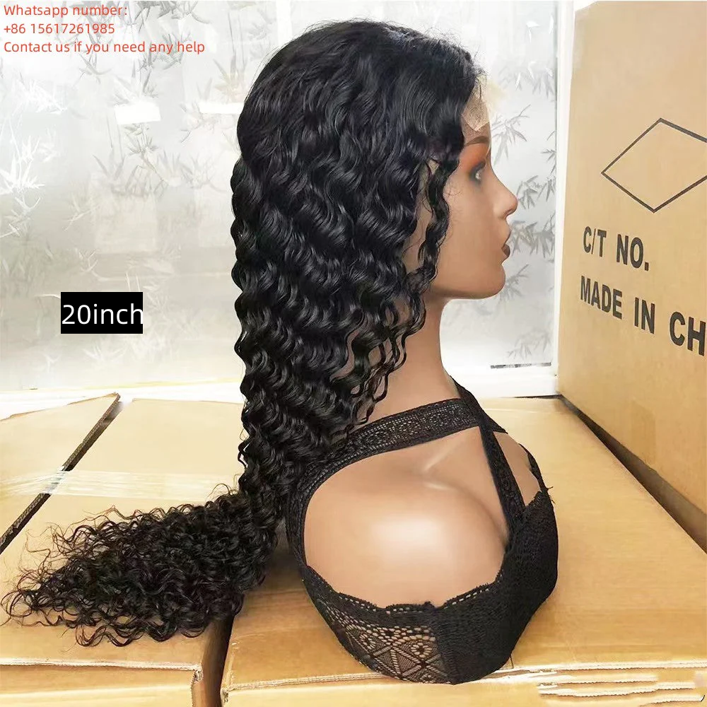 Deep Wave Natural Black 4x4，5x5 Transparent Lace closure  100% Virgin Human Hair LACE Wig 180% density