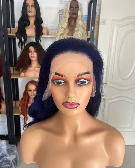 Human Hair Wig 12A Body Wave sea blue color