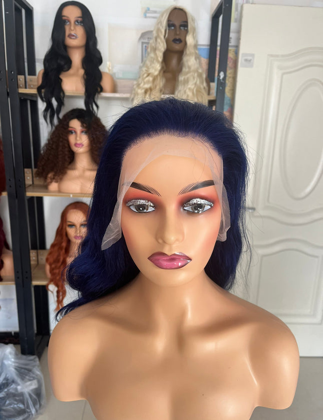 Human Hair Wig 12A Body Wave sea blue color