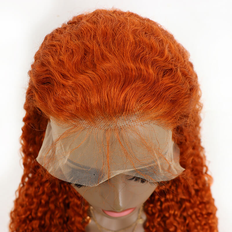 Jerry curly Ginger Color Lace Frontal 13x4 , 180% density Virgin Human Hair LACE Wig