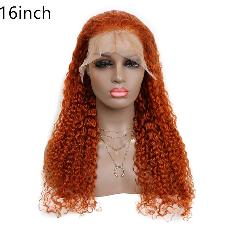 Jerry curly Ginger Color Lace Frontal 13x4 , 180% density Virgin Human Hair LACE Wig