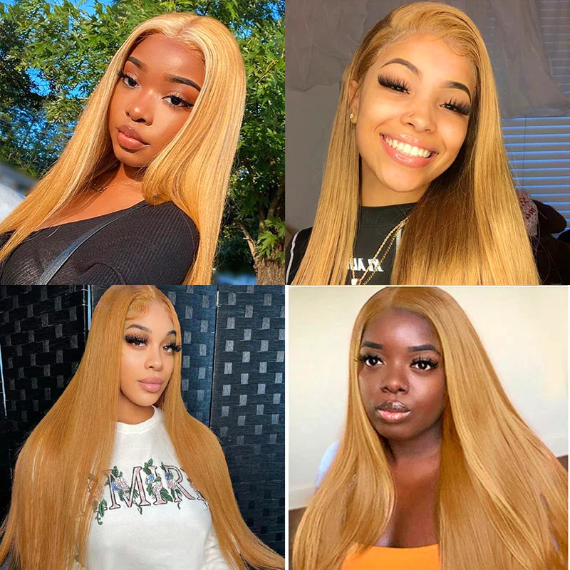 Golden brown color 13x4，Transparent Lace Frontal Straight  100% Virgin Human Hair LACE Wig 180% density