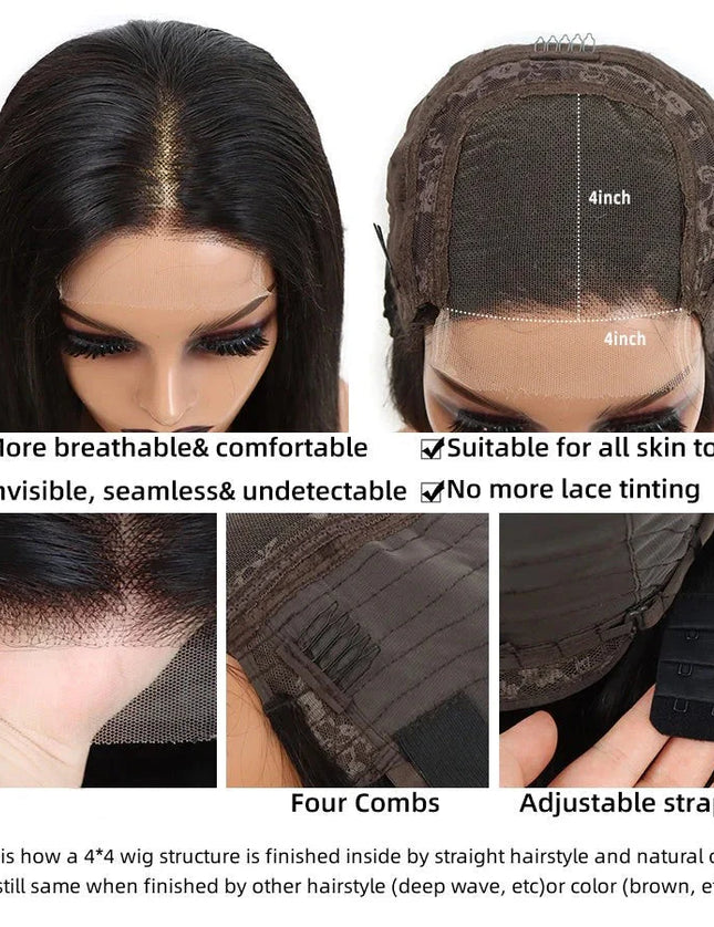 P4/27 straight 4x4, 5*5 Lace closure 100% Virgin Human Hair Wig 15A