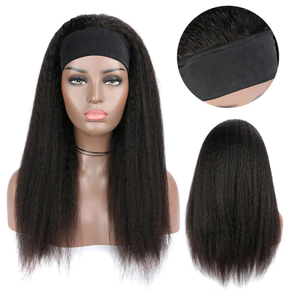 Natural color kinky straight 100% Virgin Human Hair headband wig