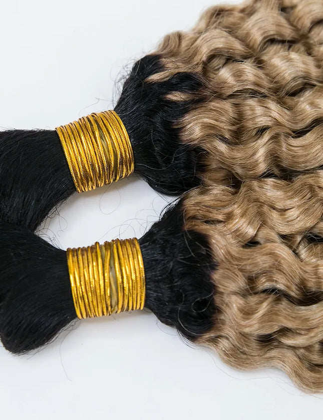 Curly wave ombre #1B/27 color 15A human hair bulk for braiding
