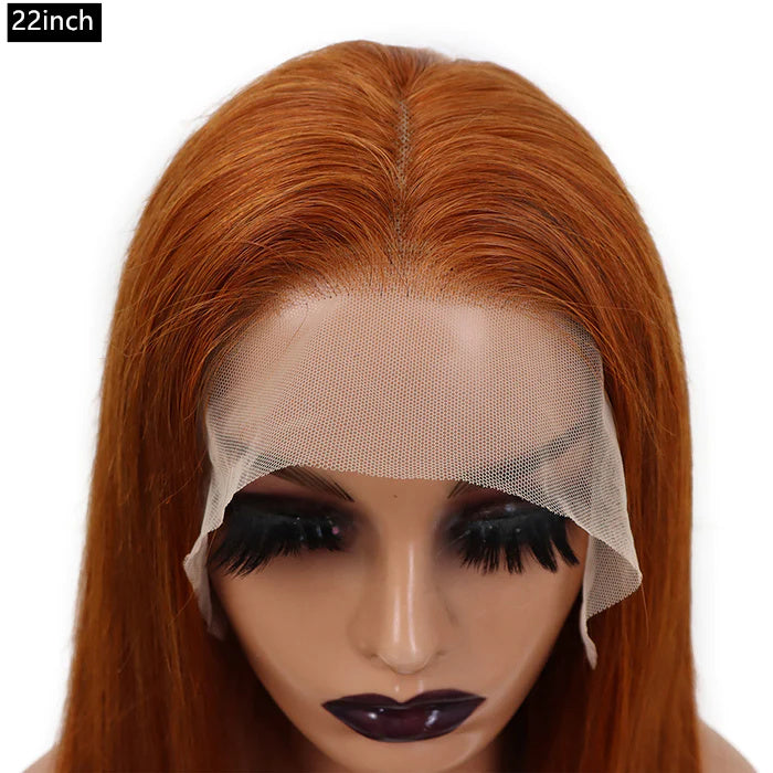 Orange brown straight Transparent Lace Frontal 180% density 13x4 Virgin Human Hair wig