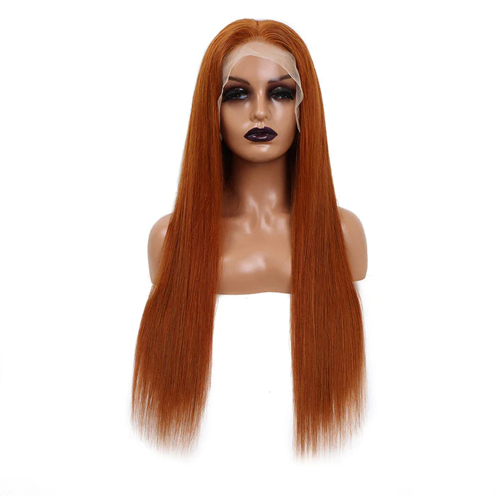 Orange brown straight Transparent Lace Frontal 180% density 13x4 Virgin Human Hair wig