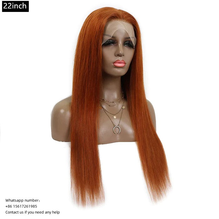 Orange brown straight Transparent Lace Frontal 180% density 13x4 Virgin Human Hair wig