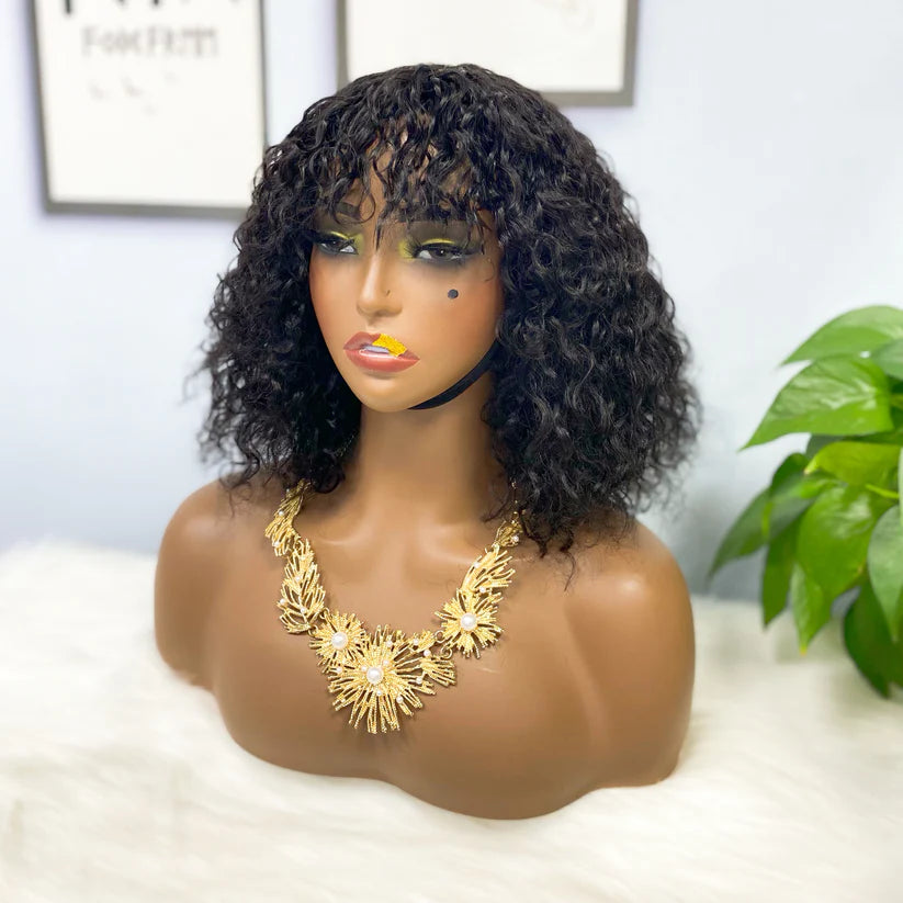 Water  wave -- natural black color --full machine made wig with bang