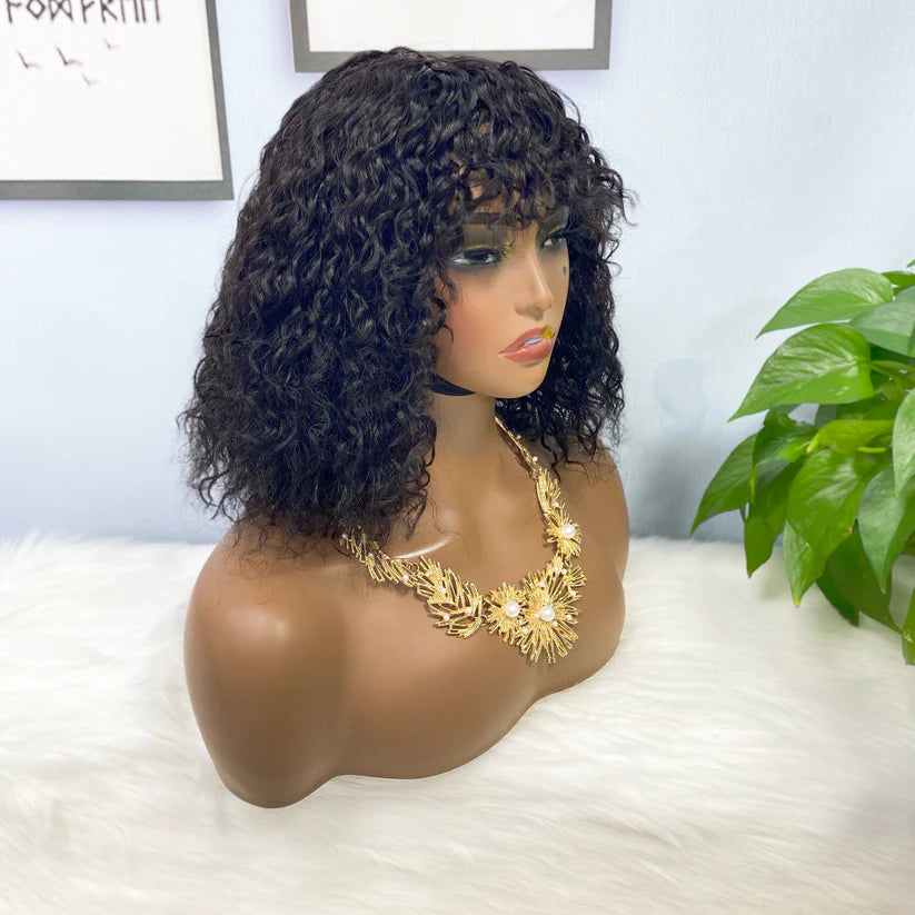 Water  wave -- natural black color --full machine made wig with bang