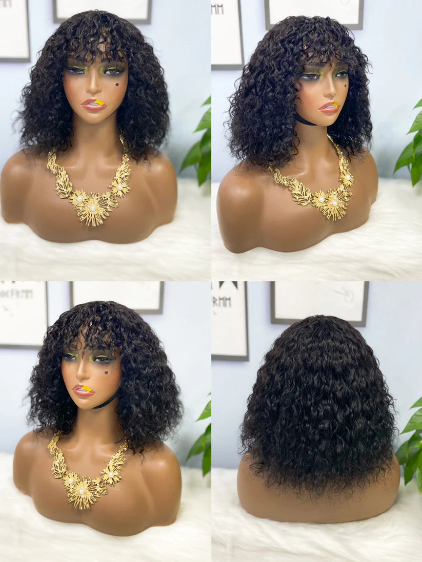 Water  wave -- natural black color --full machine made wig with bang