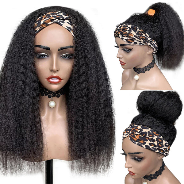 Natural color kinky straight 100% Virgin Human Hair headband wig