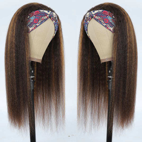 Color #P4/30 kinky straight 100% Virgin Human Hair headband wig