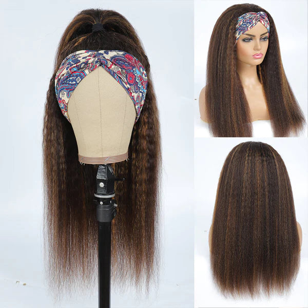 Color #P4/30 kinky straight 100% Virgin Human Hair headband wig