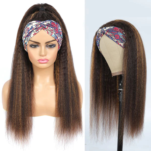 Color #P4/30 kinky straight 100% Virgin Human Hair headband wig