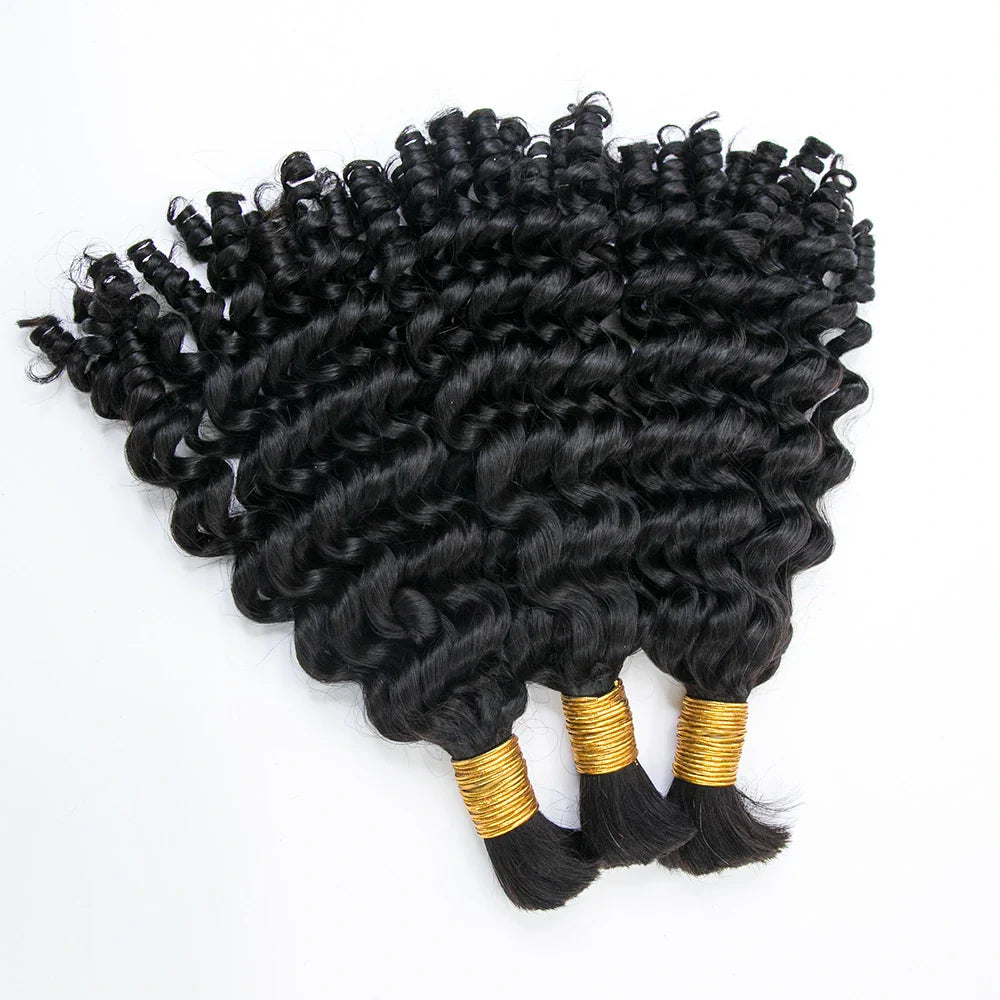 Cabello humano suelto, rizado, color negro natural, 12A, a granel para trenzar