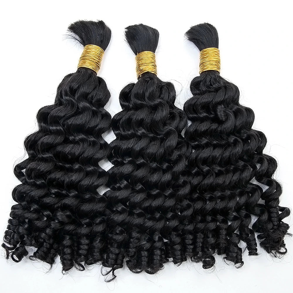 Cabello humano suelto, rizado, color negro natural, 12A, a granel para trenzar