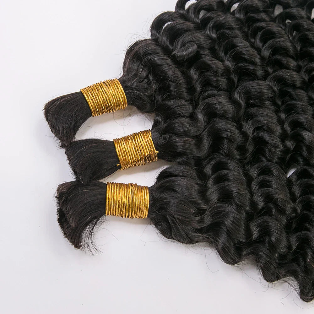 Cabello humano suelto, rizado, color negro natural, 12A, a granel para trenzar