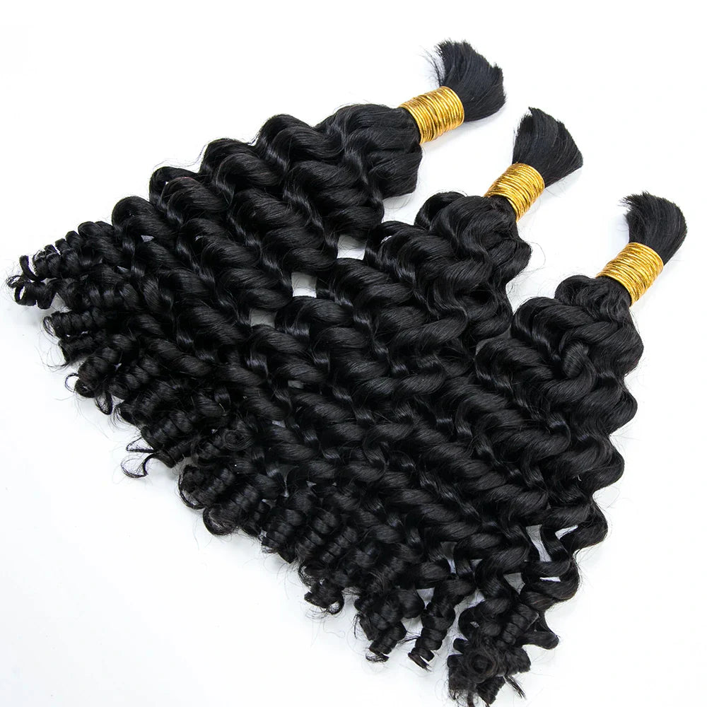 Cabello humano suelto, rizado, color negro natural, 12A, a granel para trenzar