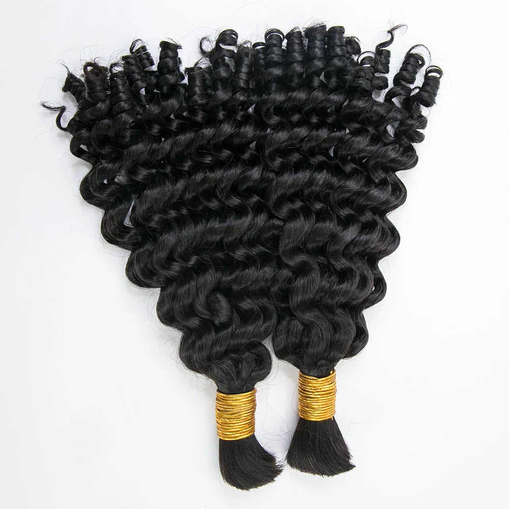 Cabello humano suelto, rizado, color negro natural, 12A, a granel para trenzar