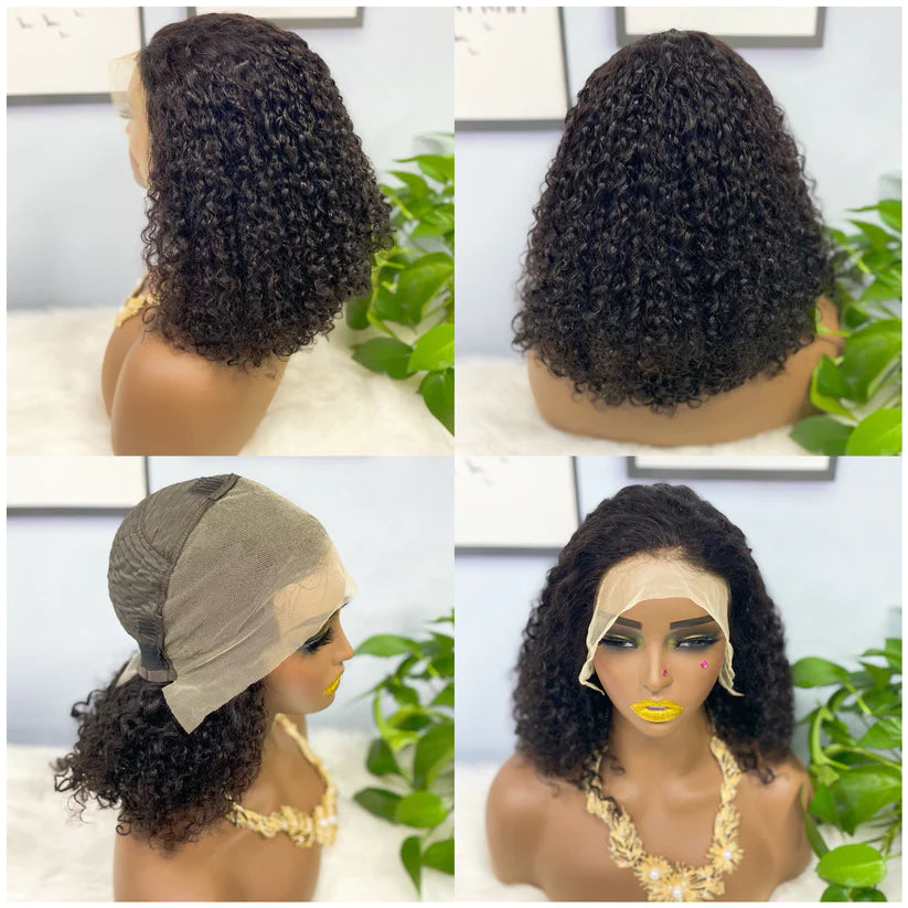 Pixie curl, natural black color, 13x4 Lace Frontal 100% Virgin Human Hair Transparent  LACE Wig 180% density