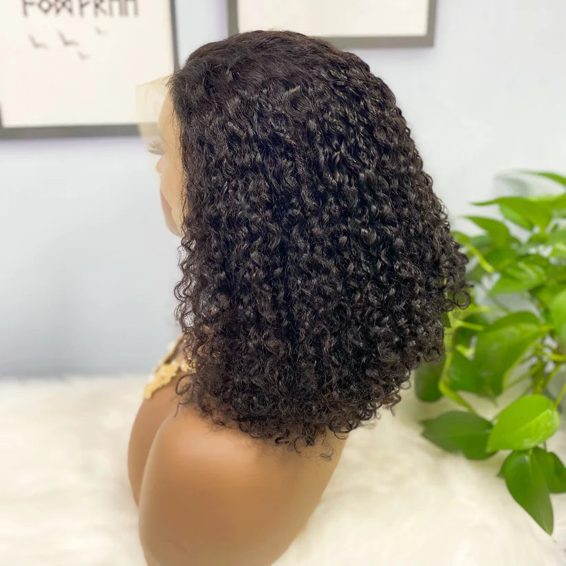 Pixie curl, natural black color, 13x4 Lace Frontal 100% Virgin Human Hair Transparent  LACE Wig 180% density