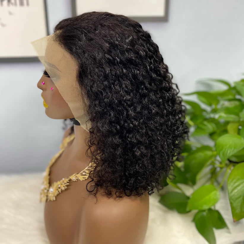 Pixie curl, natural black color, 13x4 Lace Frontal 100% Virgin Human Hair Transparent  LACE Wig 180% density