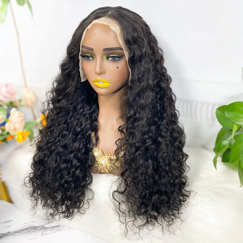 Water wave, natural black color, 13x4 Lace Frontal 100% Virgin Human Hair Transparent  LACE Wig 180% density