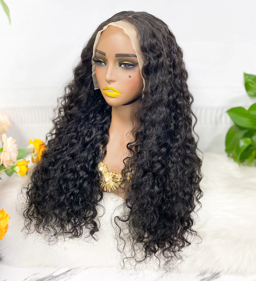 Water wave, natural black color, 13x4 Lace Frontal 100% Virgin Human Hair Transparent  LACE Wig 180% density