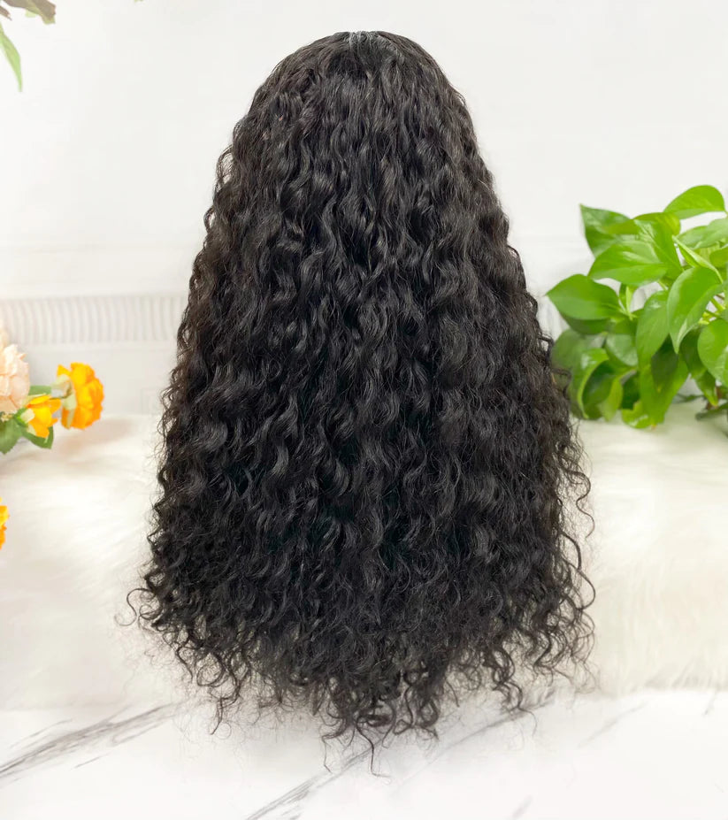 Water wave, natural black color, 13x4 Lace Frontal 100% Virgin Human Hair Transparent  LACE Wig 180% density