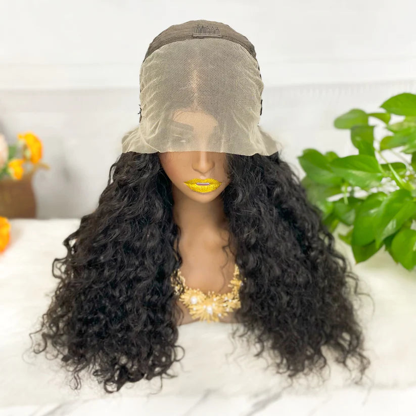 Water wave, natural black color, 13x4 Lace Frontal 100% Virgin Human Hair Transparent  LACE Wig 180% density