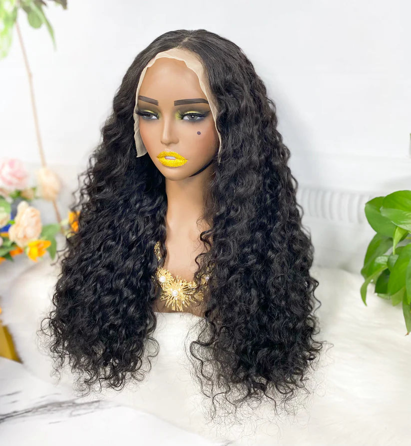 Water wave, natural black color, 13x4 Lace Frontal 100% Virgin Human Hair Transparent  LACE Wig 180% density