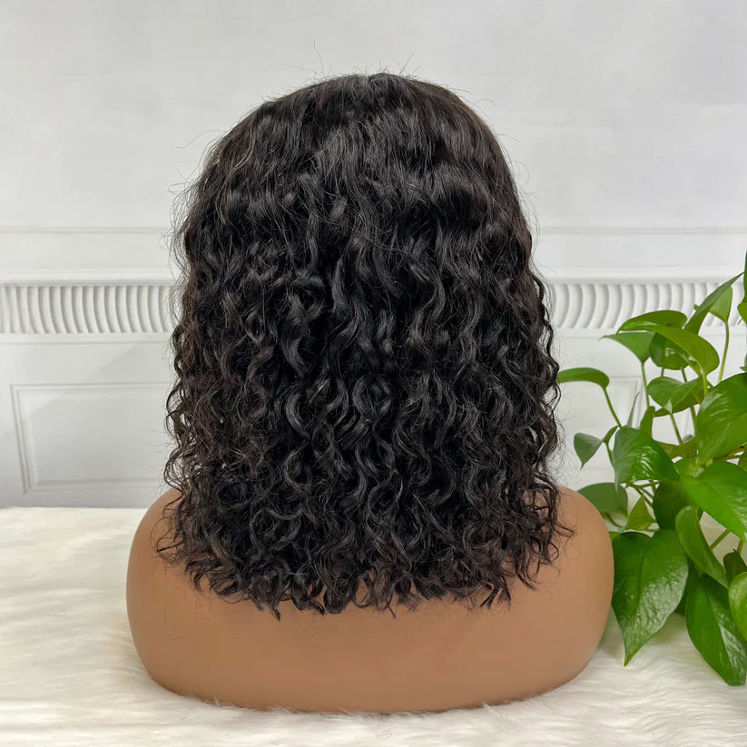 Natural color  water wave Bob Wig 4x4，5*5 Lace closure wig 100% Virgin Human Hair