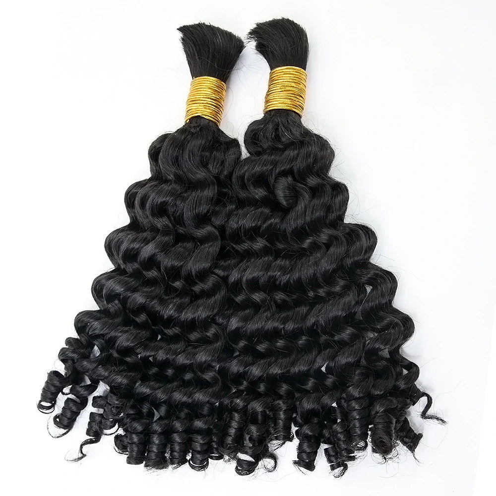 Cabello humano suelto, rizado, color negro natural, 12A, a granel para trenzar