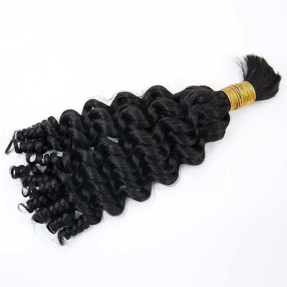 Cabello humano suelto, rizado, color negro natural, 12A, a granel para trenzar