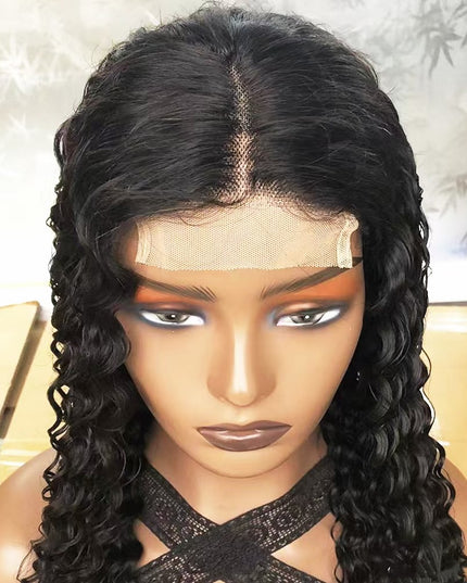 Deep wave Natural Black 4x4，5x5 Lace closure 100% Virgin Human Hair Wig 15A