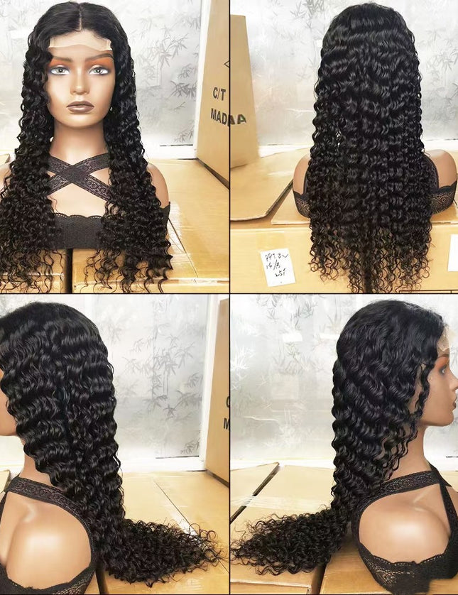 Deep wave Natural Black 4x4，5x5 Lace closure 100% Virgin Human Hair Wig 15A