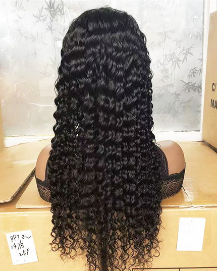 Deep wave Natural Black 4x4，5x5 Lace closure 100% Virgin Human Hair Wig 15A