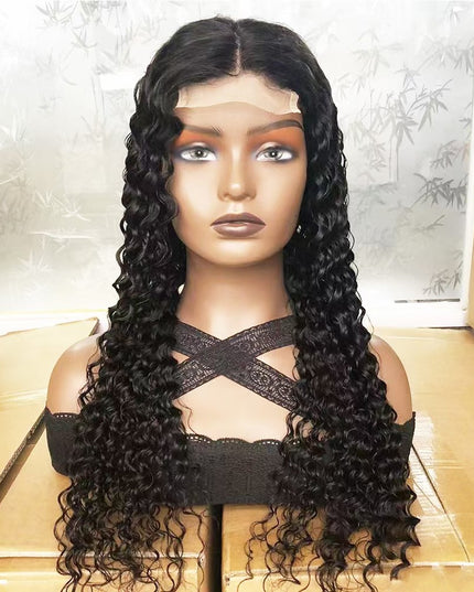 Deep wave Natural Black 4x4，5x5 Lace closure 100% Virgin Human Hair Wig 15A