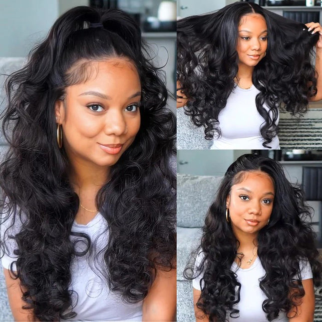 Natural Black body wave 4x4，5x5 Lace closure 100% Virgin Human Hair Wig 15A