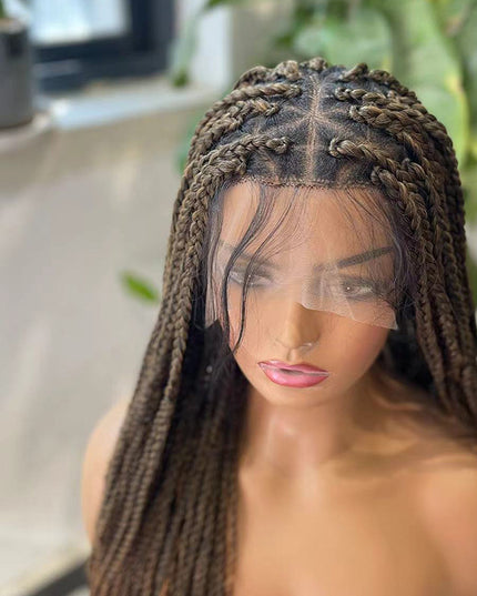 Synthetic Transparent Full Lace Braided Wigs Knotless Box Braids Wig  # 1B/30