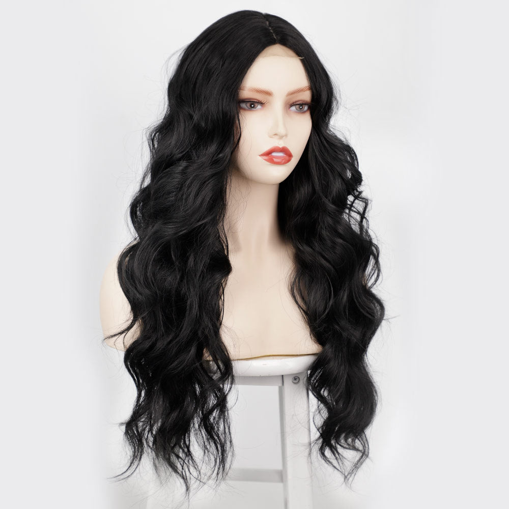 synthetic lace size wigs black middle parting big wave long WAVY hair