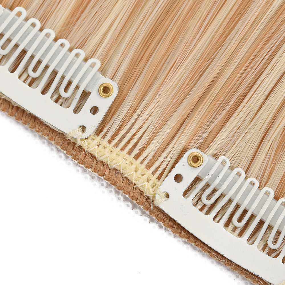 synthetic clip in hair extensions, 7-piece set, long straight hair-12H613#