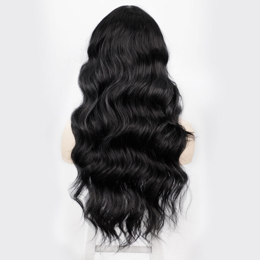 synthetic lace size wigs black middle parting big wave long WAVY hair